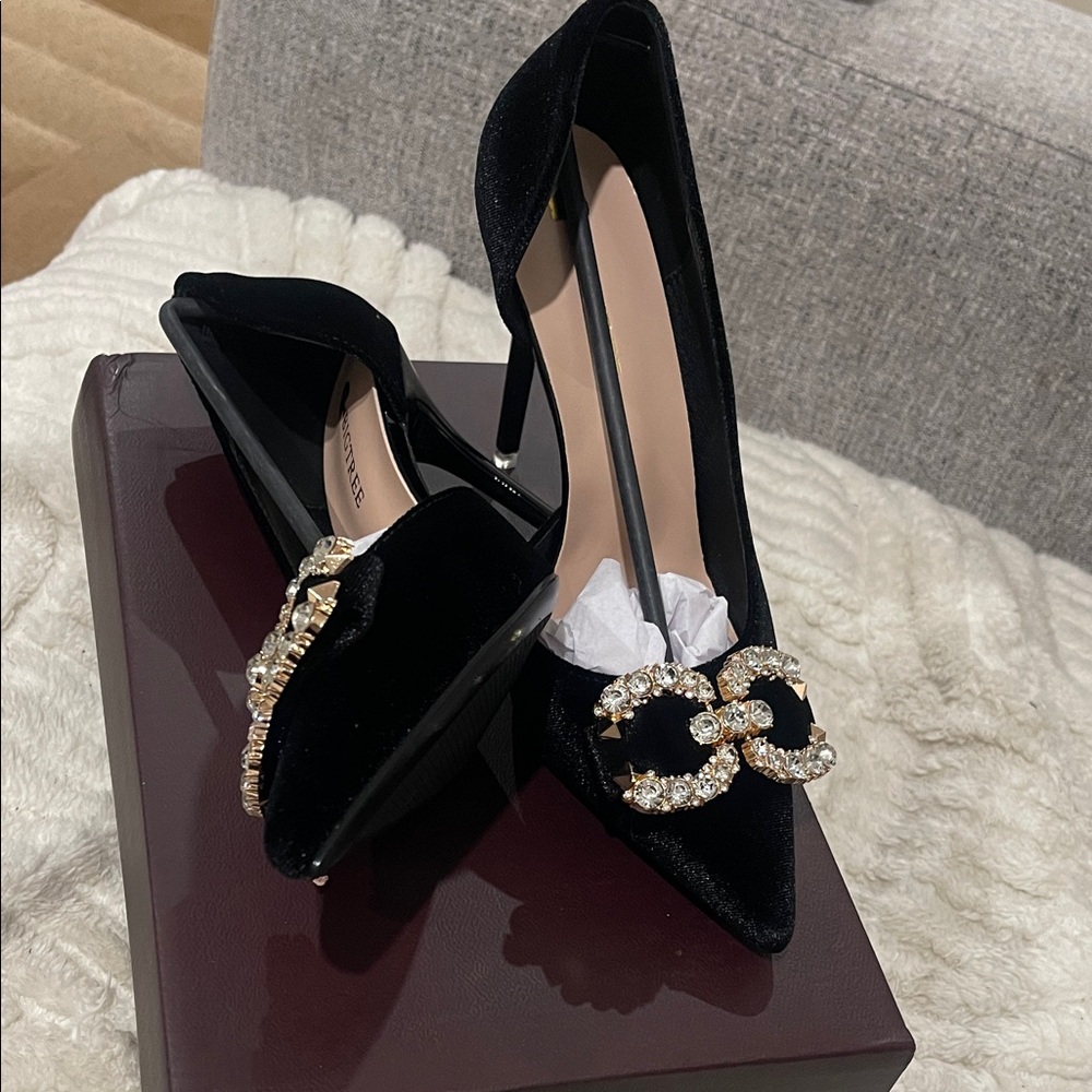 Chic Black Heels with Crystal Accents